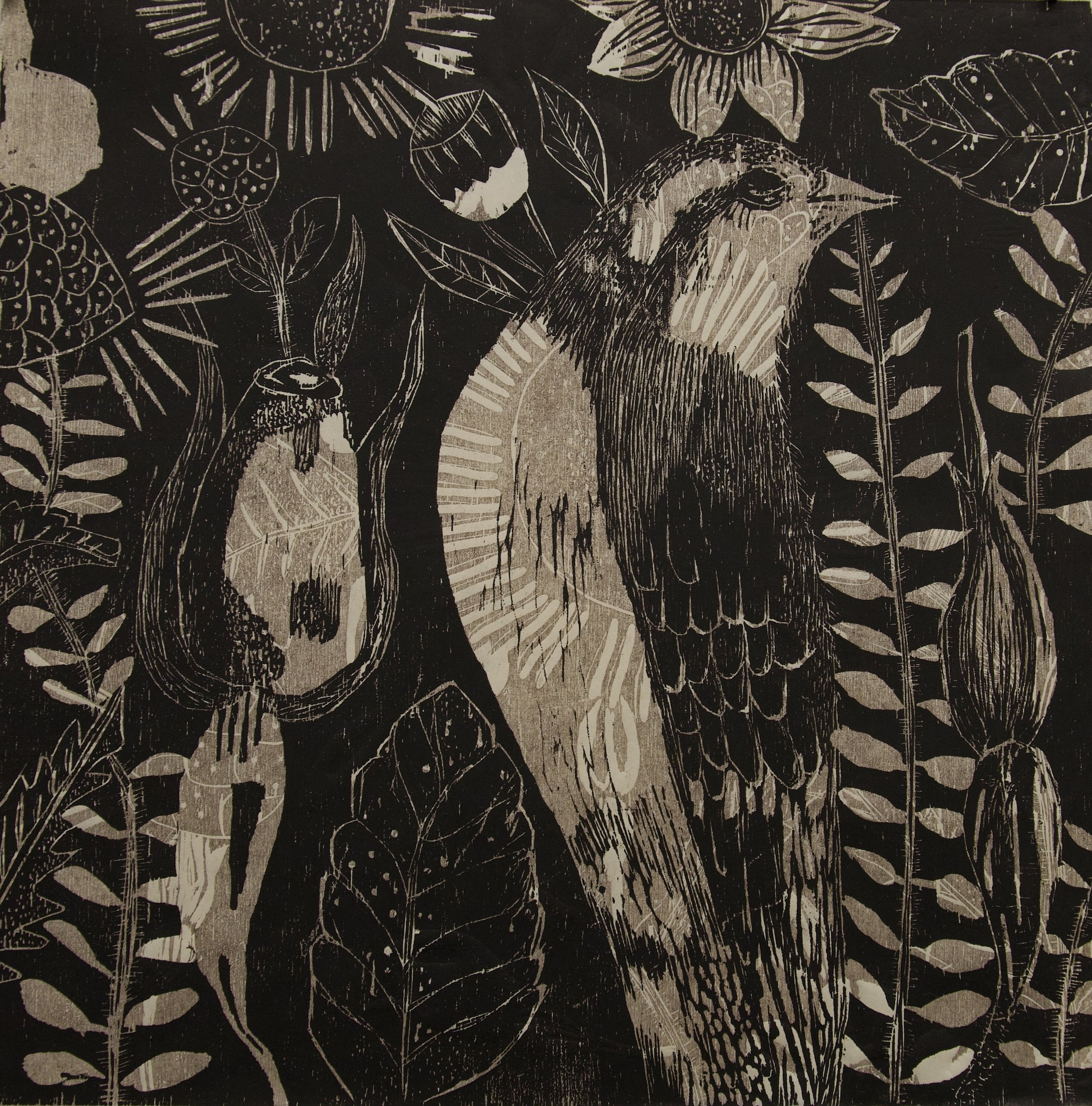 Azadeh, “Free”, 15*15", Woodcut Printmaking on the Handmade Eastern Paper