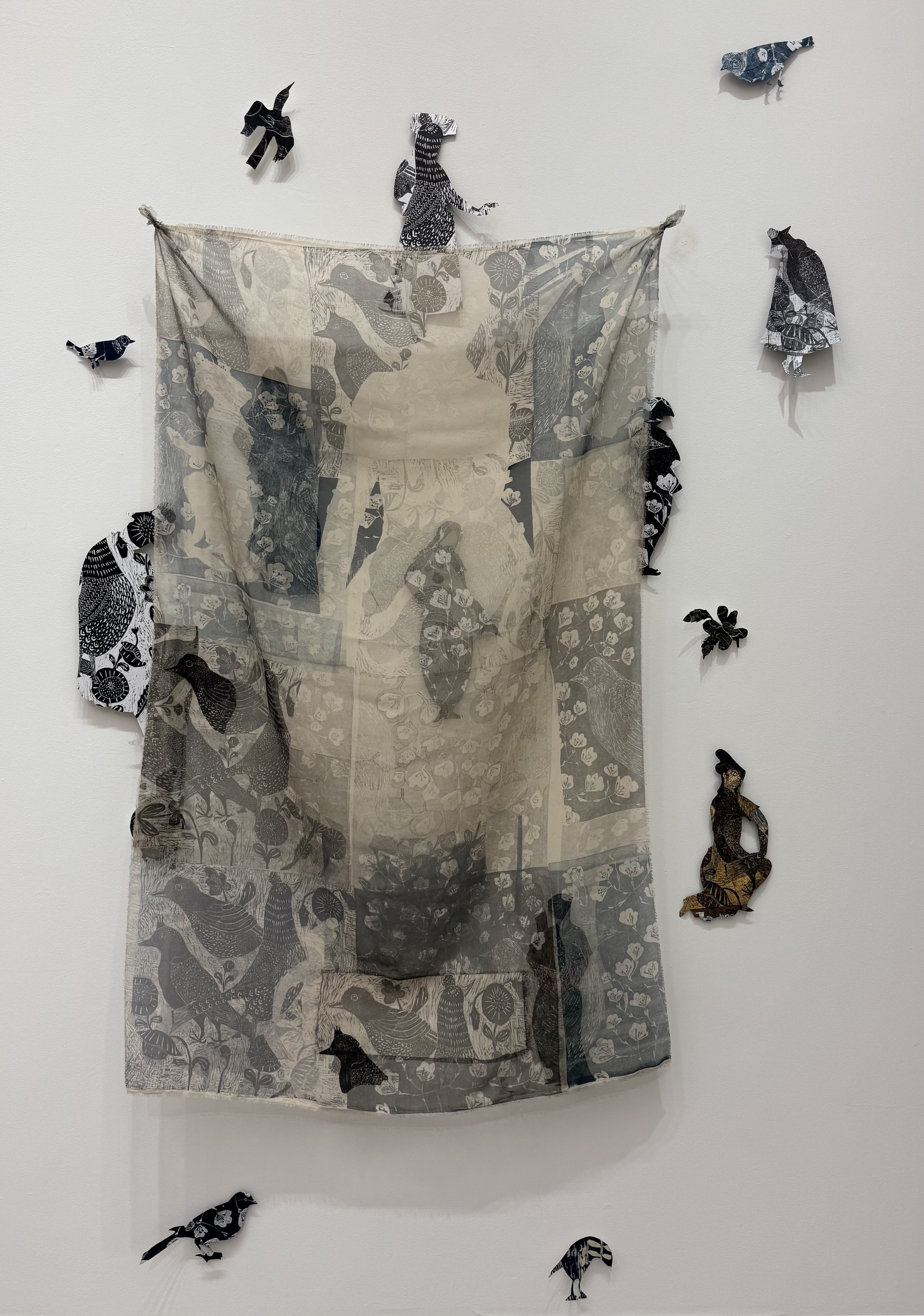 Trace of the Past, We are Still Here, 38*84"
Woodcut Print on Silk Fabric (front), All Small Women are
About 12"