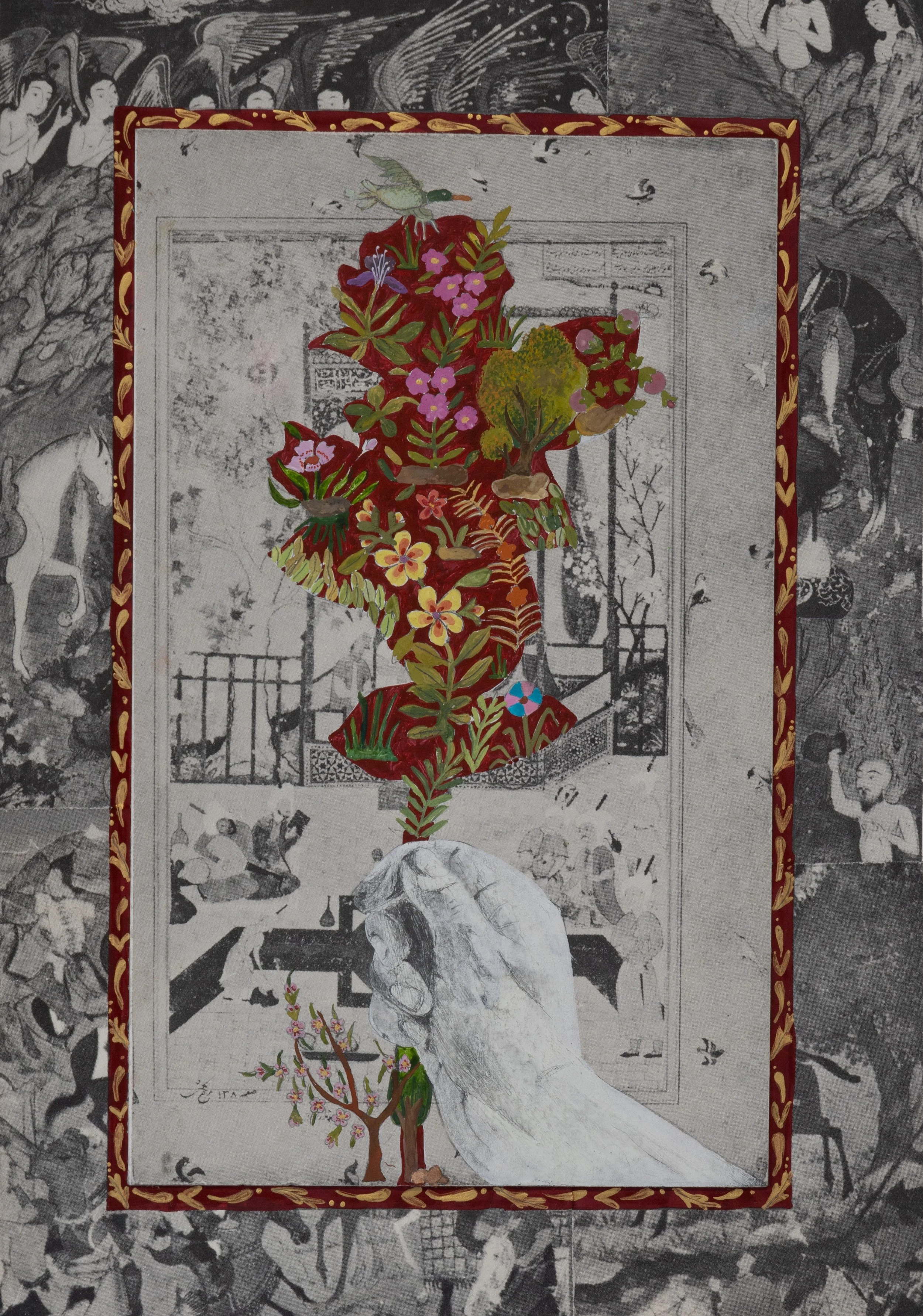 Embrace of Gratitude, 8*11"
Gouache. Watercolor, Graphite Pencil on the Pages of an Old Persian Miniature Book