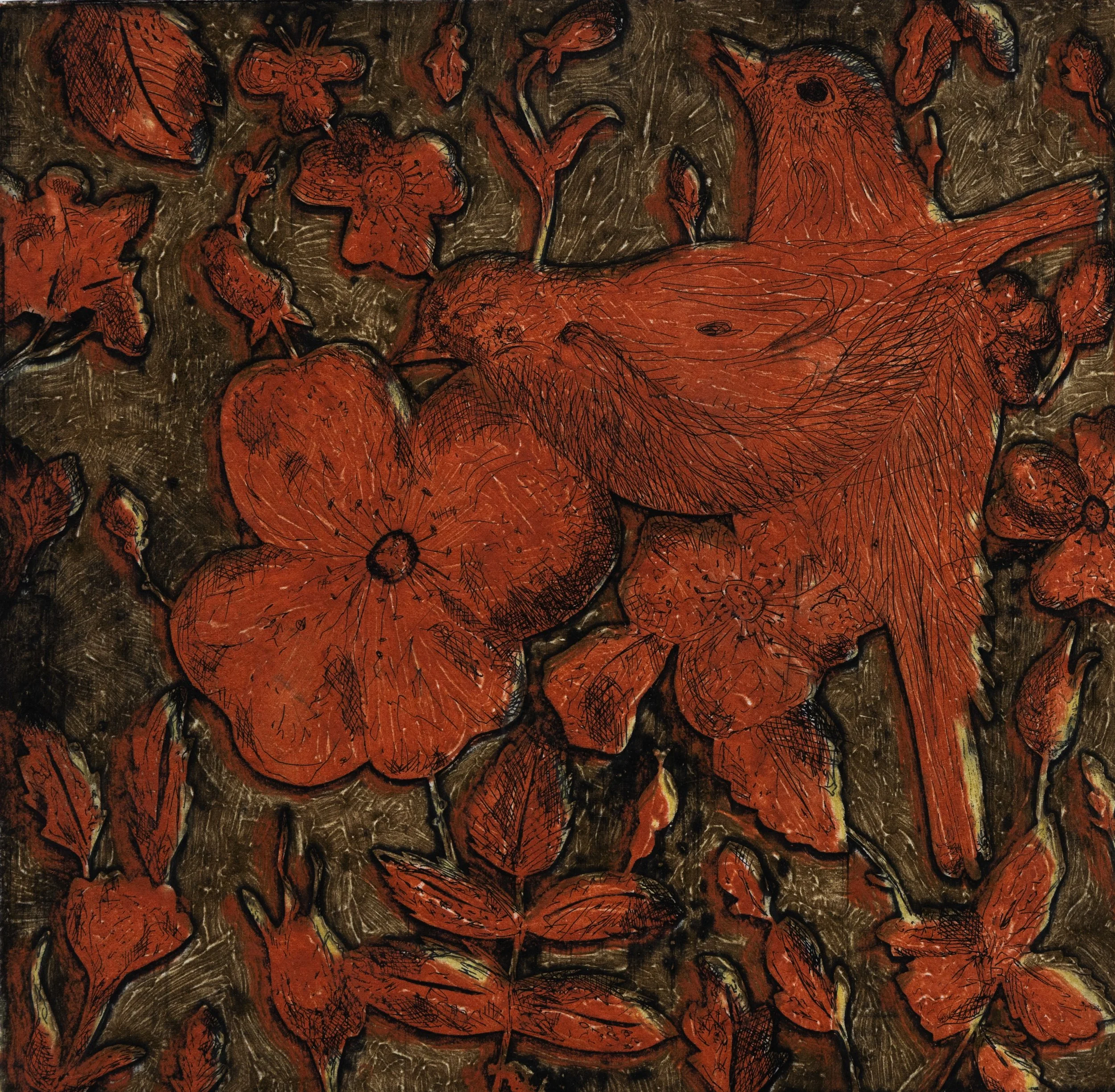 Red’s Series. 15*15", Copper Etching with Carborundum on Acrylic Plates, 3 layers