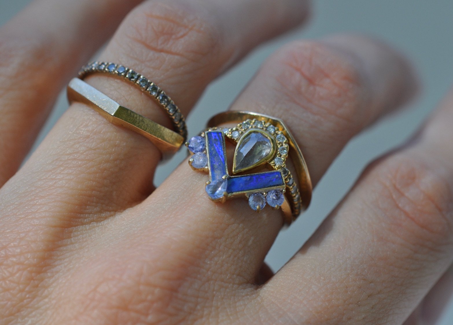 boulder opal and tanzanite ring in diamond and 14k yellow gold.jpg
