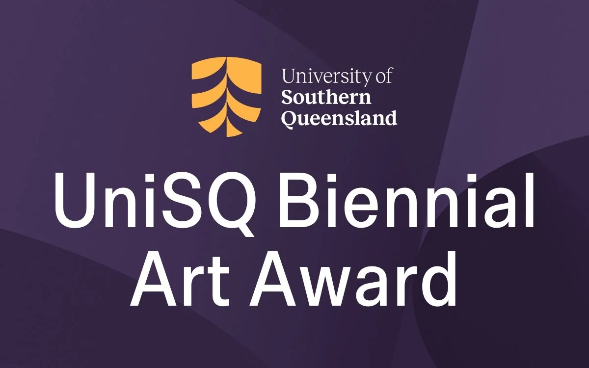 Logo of University of Southern Queensland with text 'UniSQ Biennial Art Award' on a purple background.