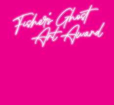 Pink background with white neon-style text reading 'Fisher's Ghost Art Award'