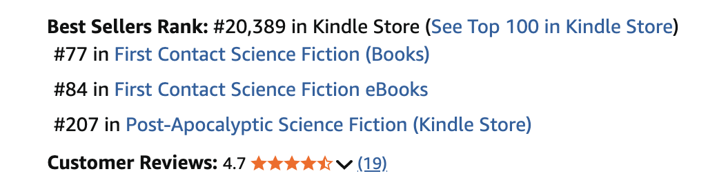 Best Seller Rank From Amazon #77 in First Contact Science Fiction on 5/4/2026
