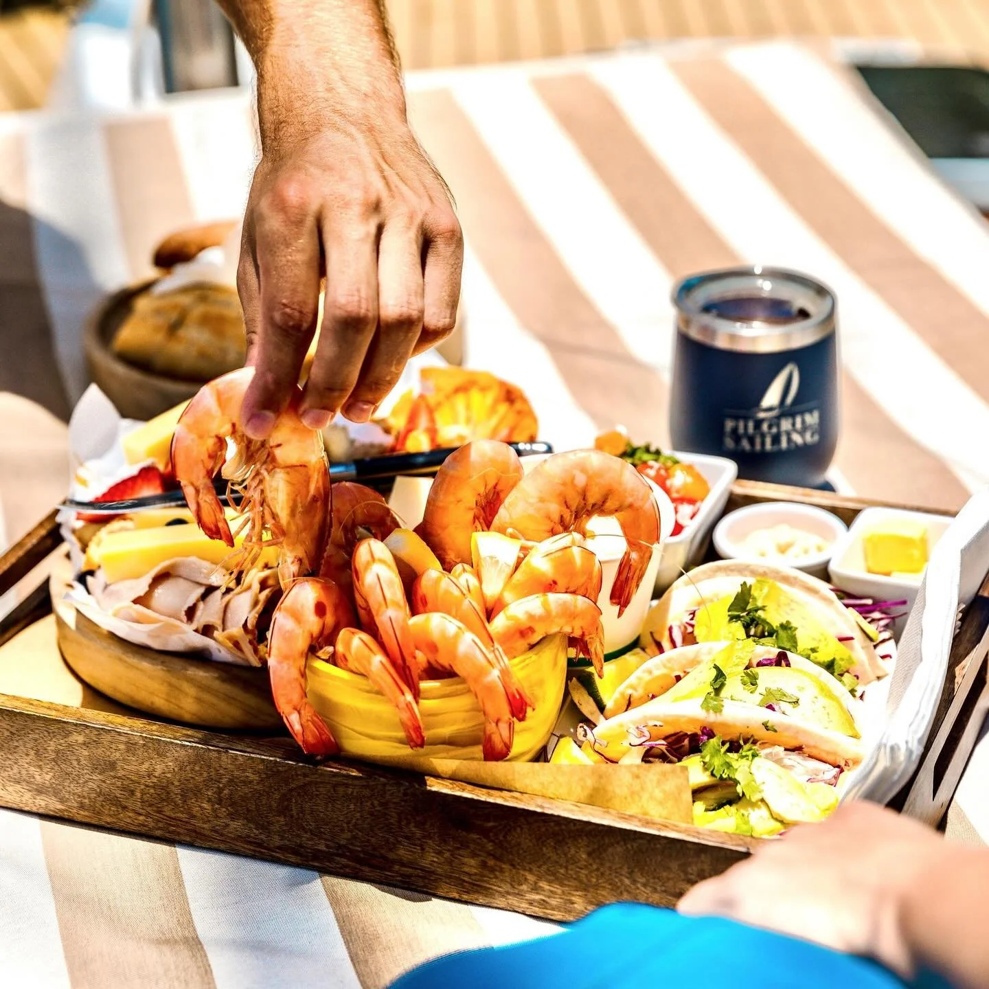 It&rsquo;s not just about the view &mdash; it&rsquo;s about what&rsquo;s on the platter. 🧀🦐⁠
⁠
From yummy Gallo Dairyland cheeses to freshly caught local prawns and our homemade pumpkin chutney, every bite on board Pilgrim tells a North Queensland 