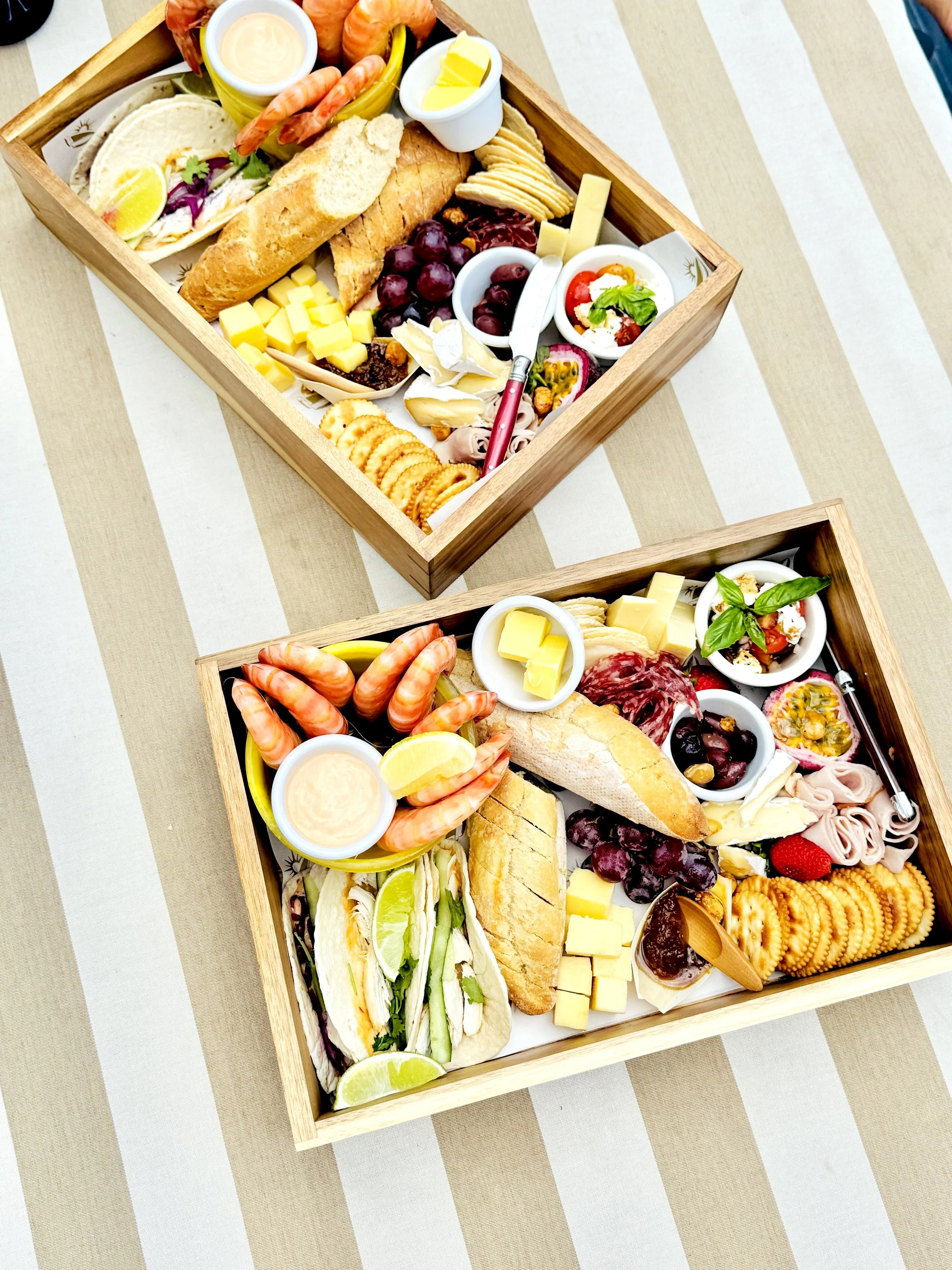 Gourmet lunch platter with prawns and antipasto