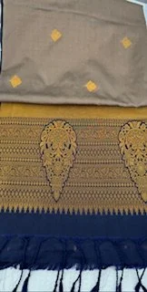 Premium Tissue  Silk Saree(beautiful beige, gold, yellow and dark blue)