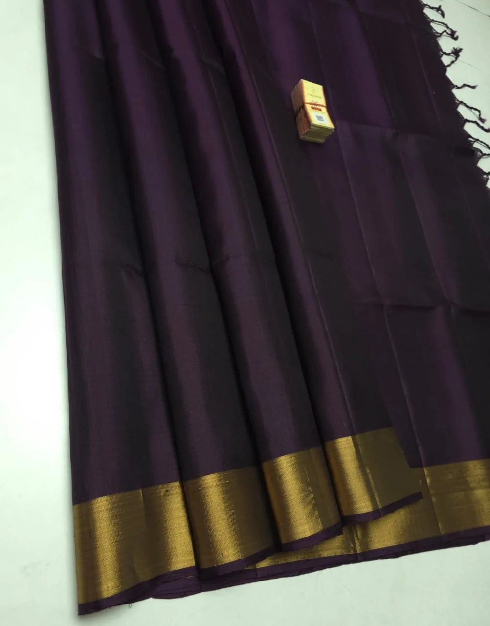 Pure Kanchipuram soft silk saree (dark purple with gold border)
