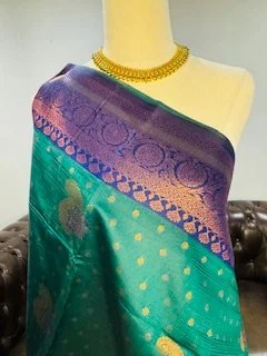 Premium semi Silk Saree(beautiful peacock blue, navy blue and gold)