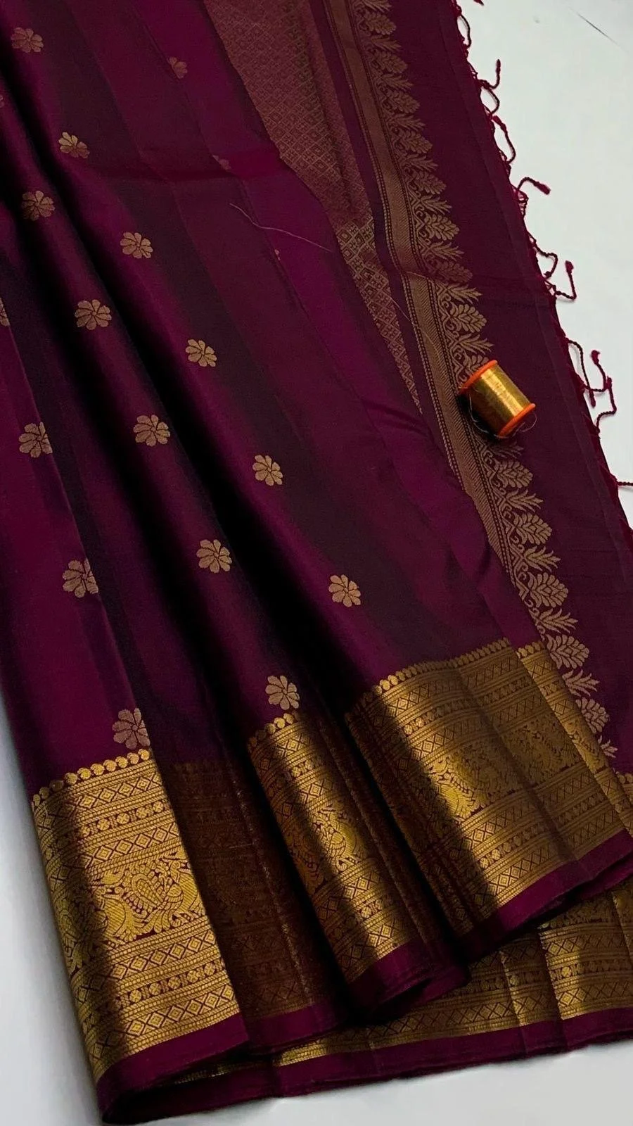 Pure Kanchipuram handloom  silk saree (maroon and gold with grand pallu and grand border)