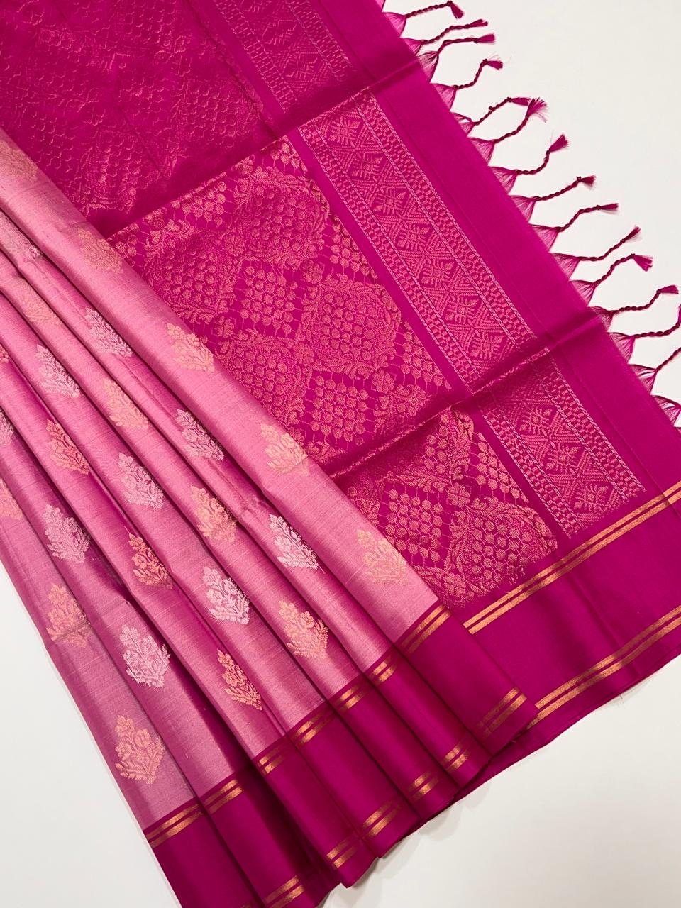 Pure Kanchipuram soft silk saree (pink, magenta, gold and silver)