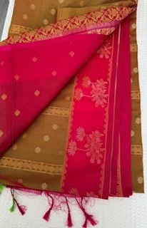 Premium Tissue  Silk Saree(Light brown ,bright red and gold)