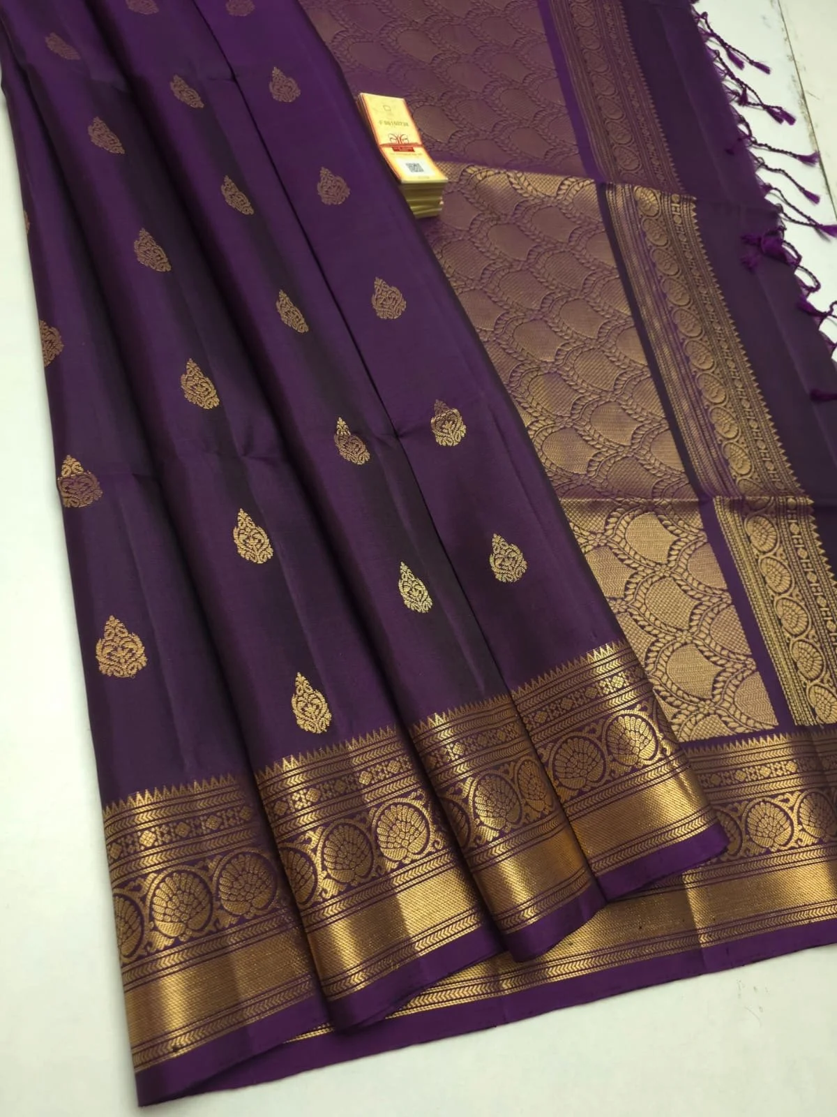 Pure Kanchipuram soft silk saree (dark purple and gold)