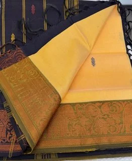 Banana fibber silk saree/ vaalai naar pattu(black and yellow)
