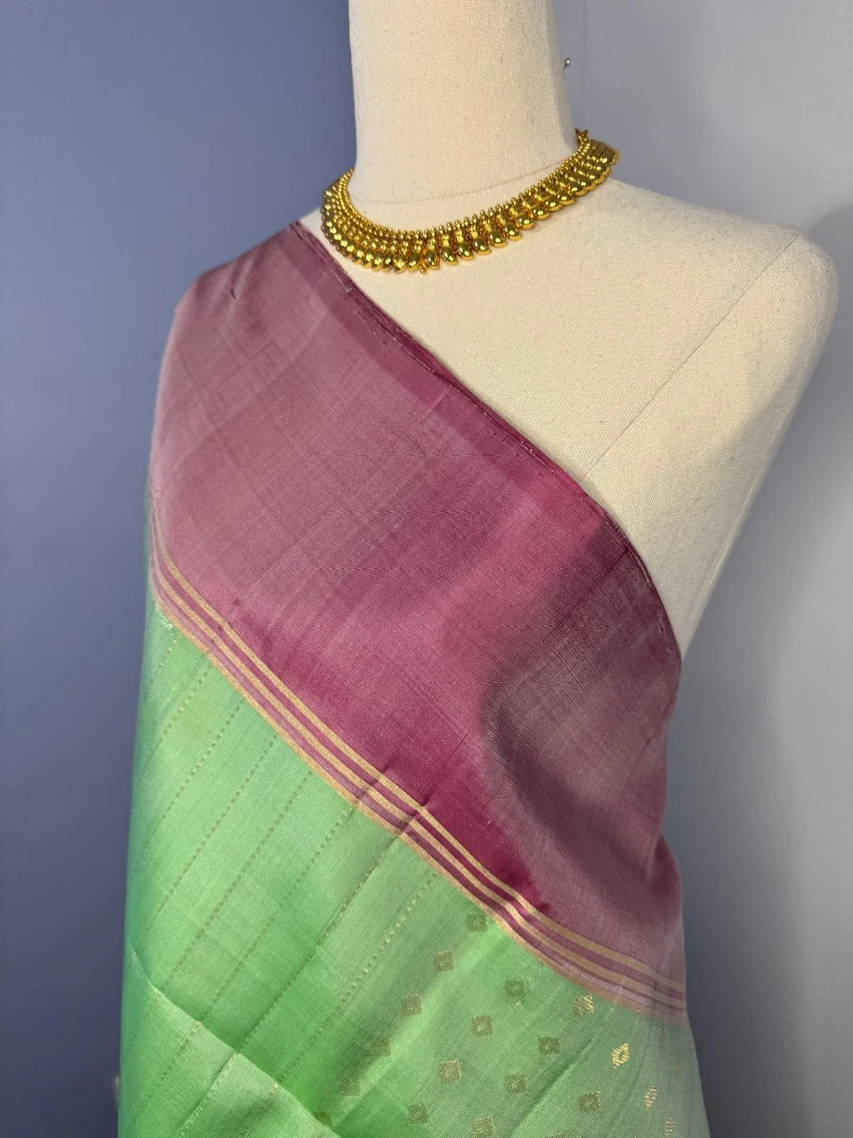 Pure Kanchipuram soft silk saree(mint green, baby pink and gold)