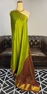 Premium mysoor Silk Saree(beautiful olive green, maroon and gold)