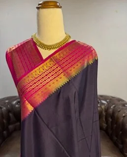 Premium mysoor Silk Saree(beautiful dark purple, red and gold)