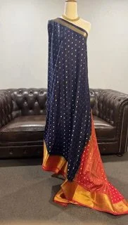 Premium Mysoor Silk Saree(beautiful navy blue, red and gold)