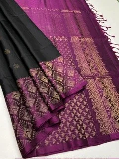 Pure Kanchipuram soft silk saree (black, magenta and gold)