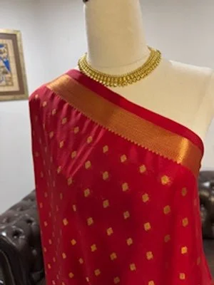 Premium Mysoor Silk Saree(beautiful red, green and gold)