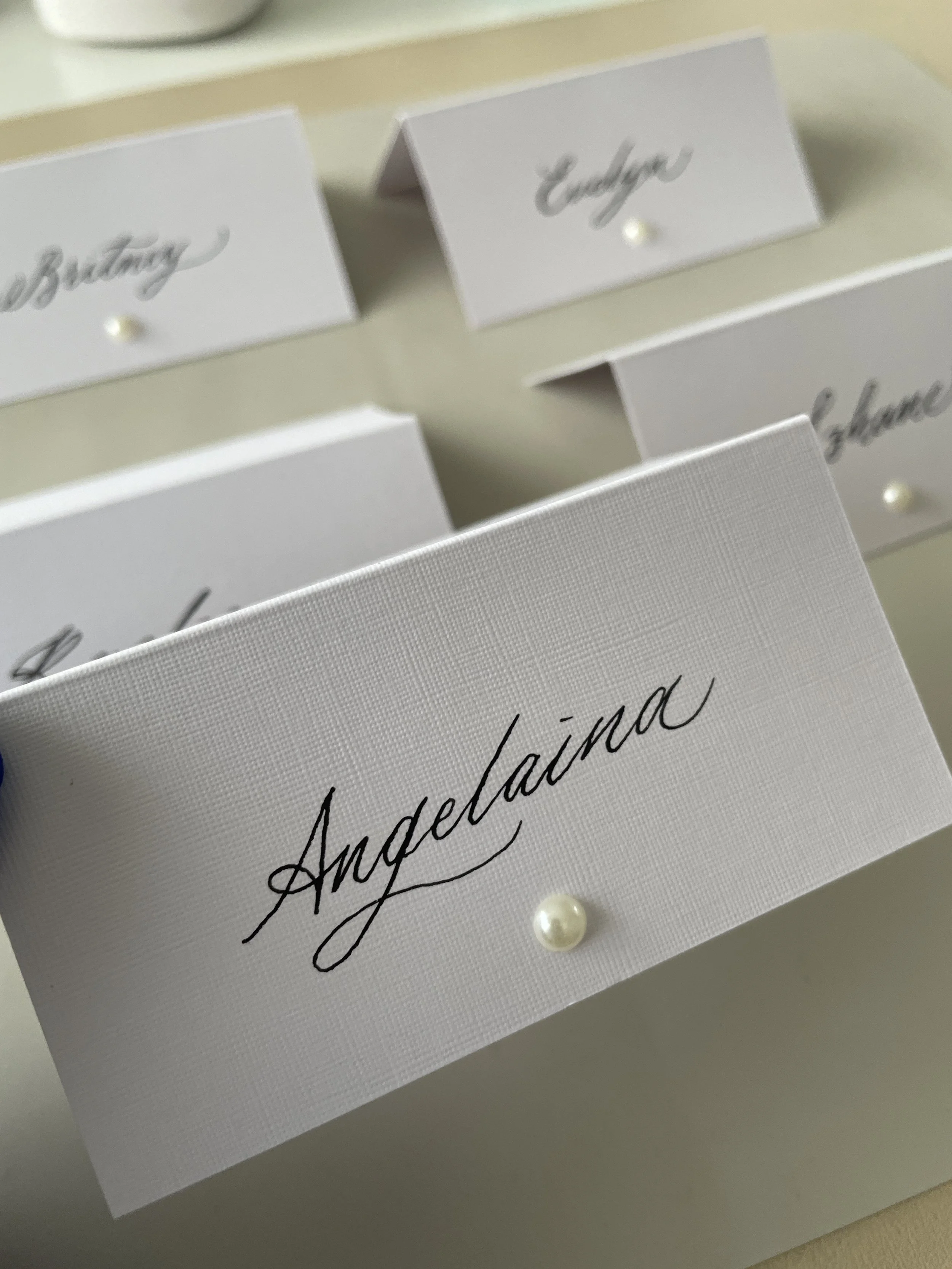 Placecards Calligraphy with Pearl Details