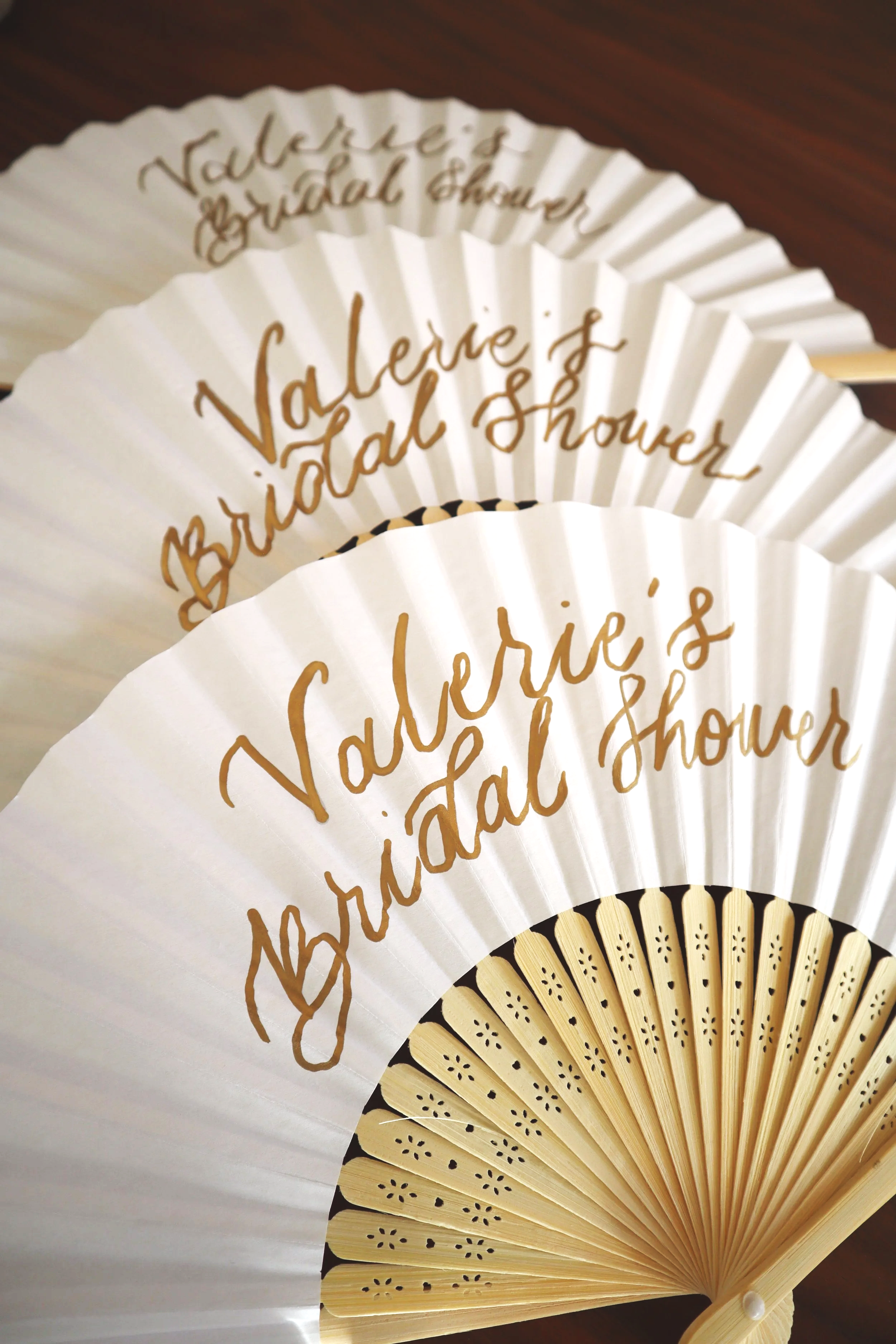 Fan calligraphy | Bridal Shower Ideas Wedding Gifts Gold Marker