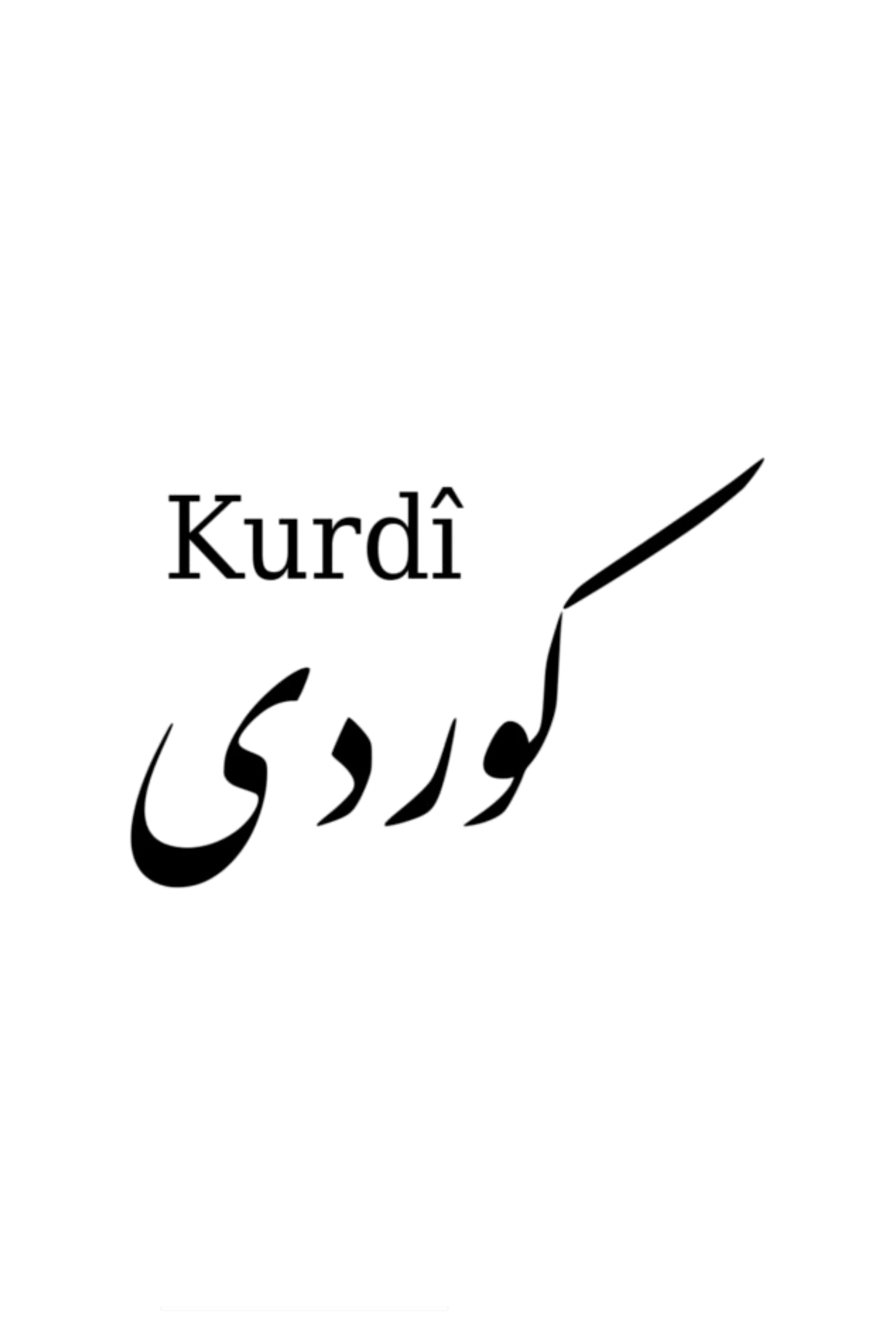Calligraphy of the word "Kurdî" in both Latin and Arabic script.
