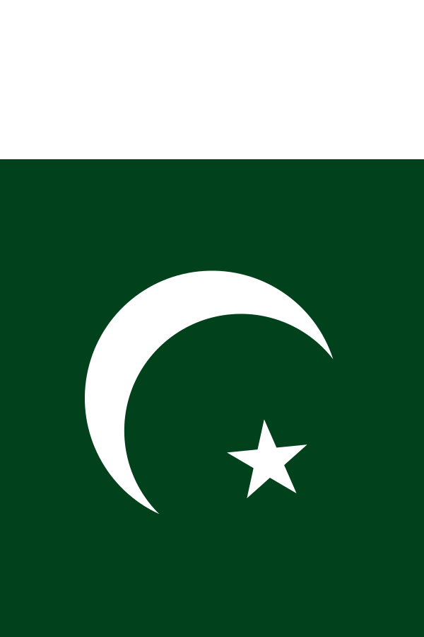 Flag of Pakistan with green background, white crescent, and star.