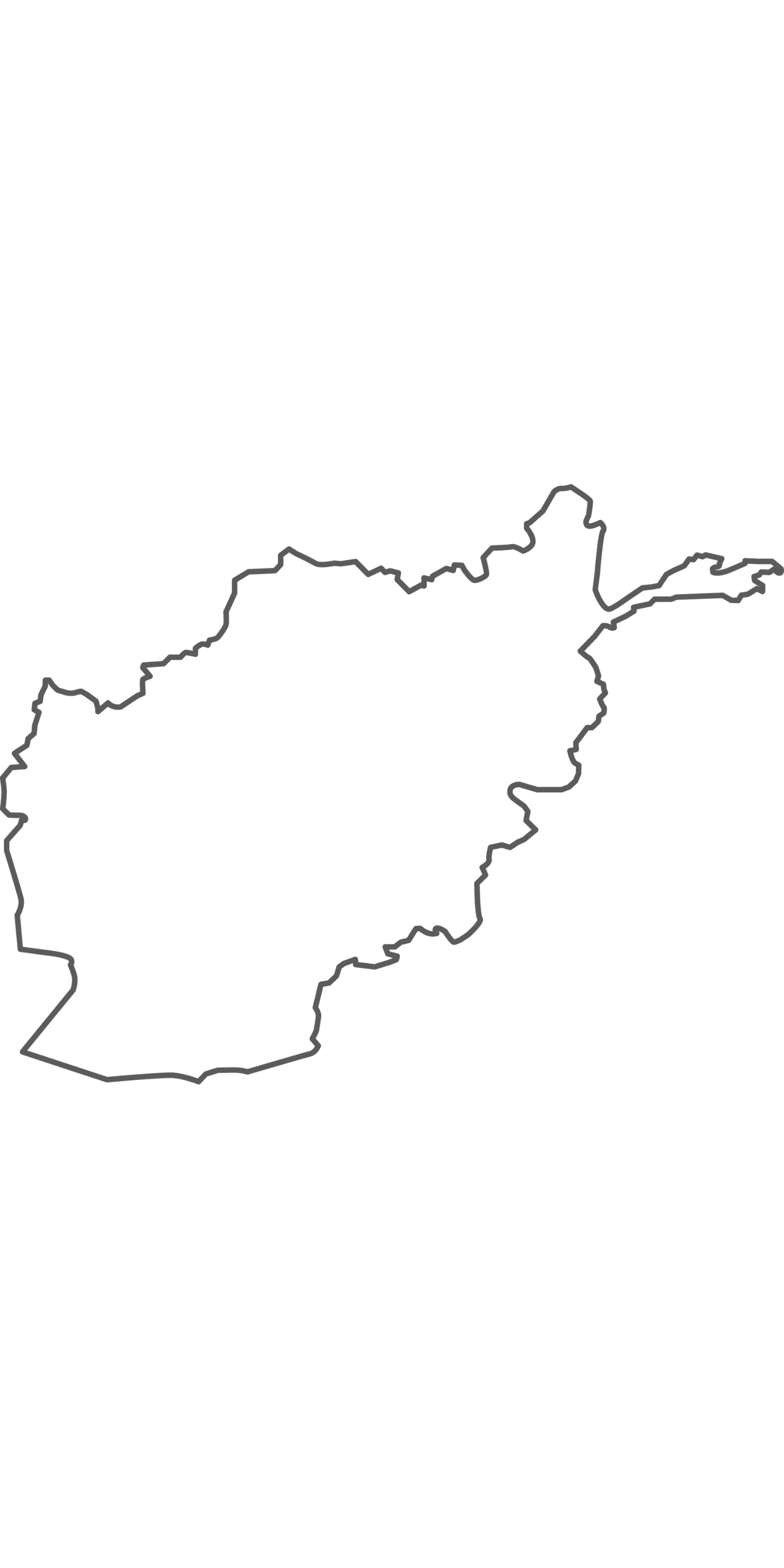 Outline map of Afghanistan on a black background.