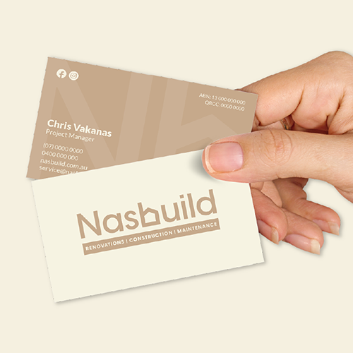Nasbuild branded business cards for a Gold Coast renovation company