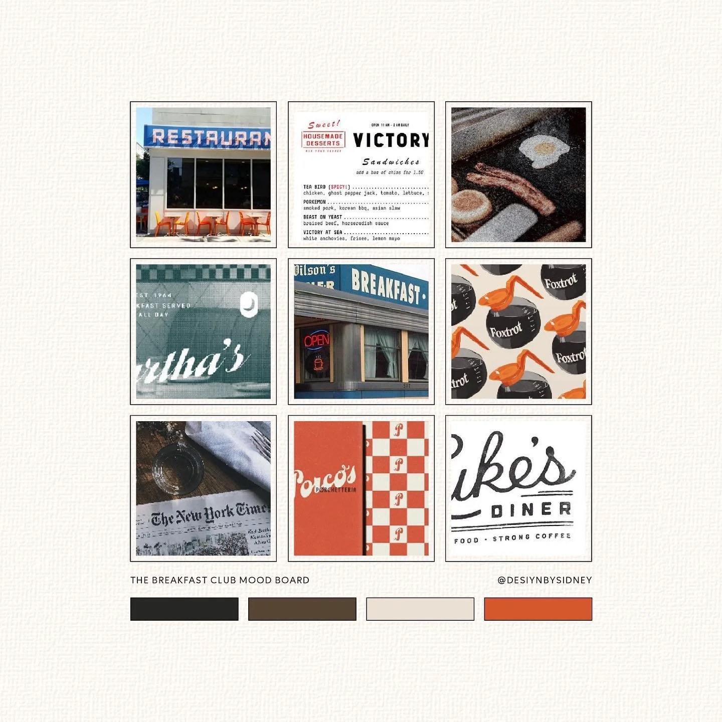 A little Mood Board Monday to start off the week ☕️ Sharing this mood board I made a few months ago for The Breakfast Club branding challenge.
 
&mdash;
 
#moodboardmonday #brandstudio #branddesigner #branddesign #branding #brandingdesign #brandingin