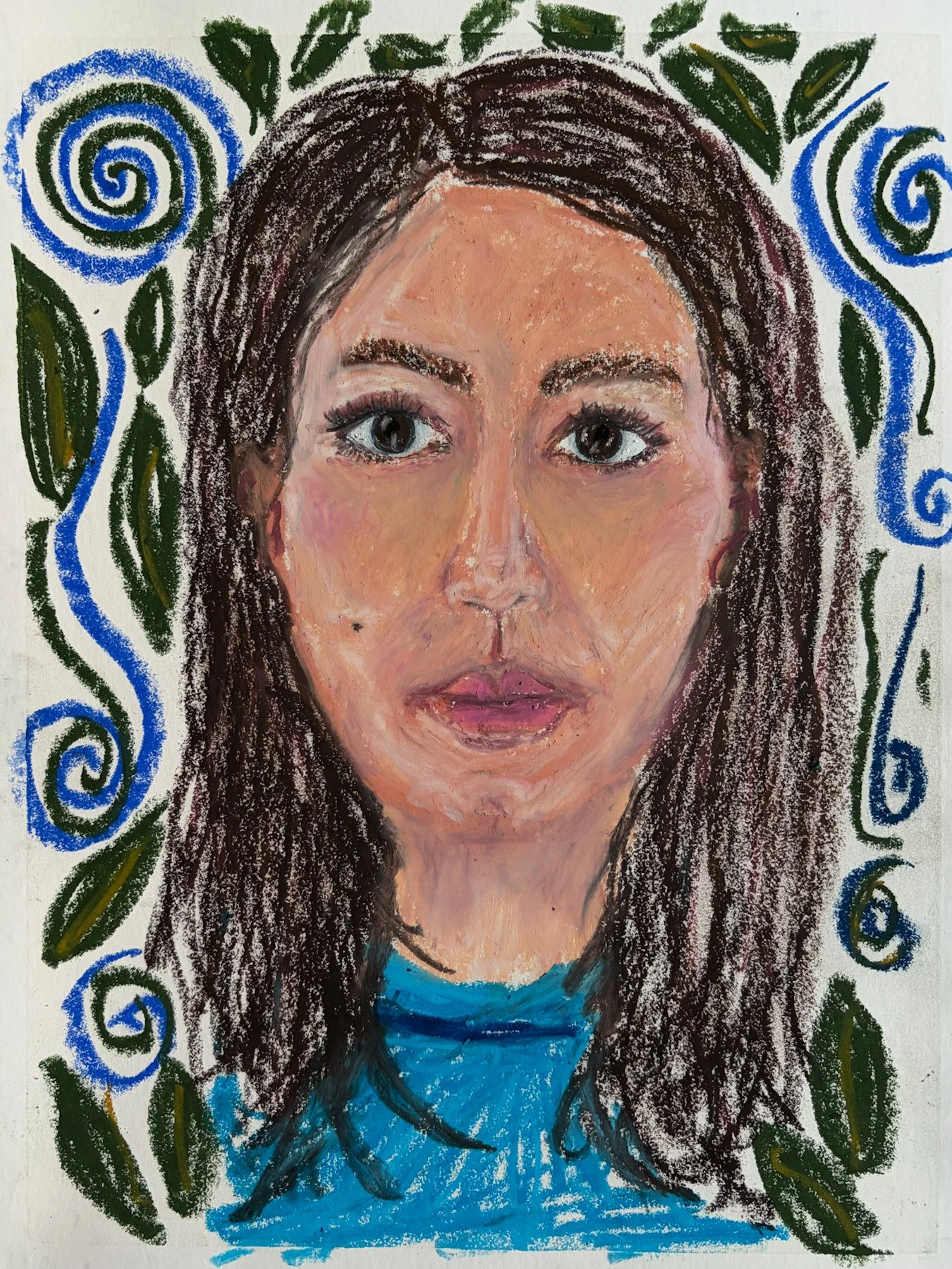 Self Portrait, oil pastel, A4, 2026