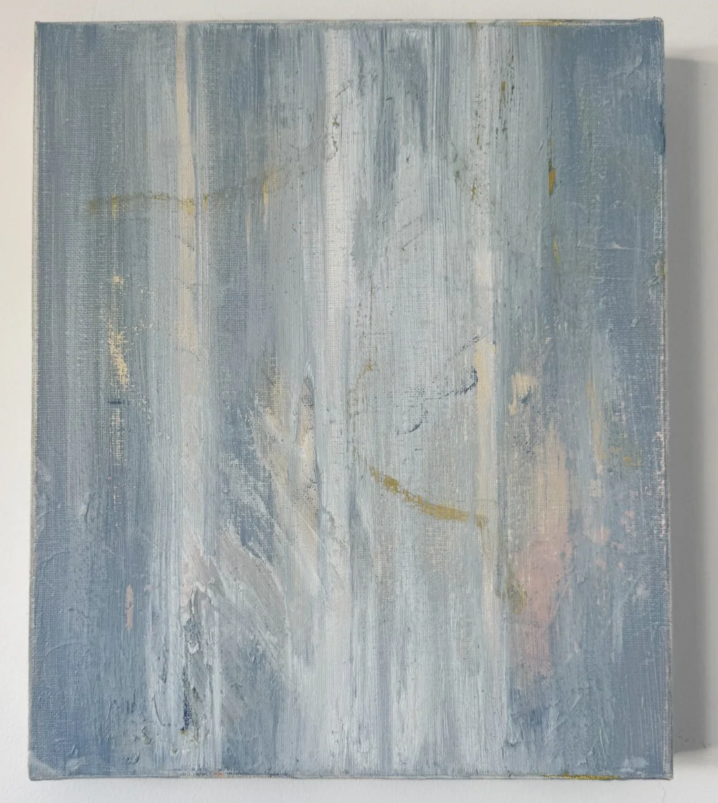 In Conversation, acrylic and oil stick on canvas, 25 x 30 x 4 cm, 2026