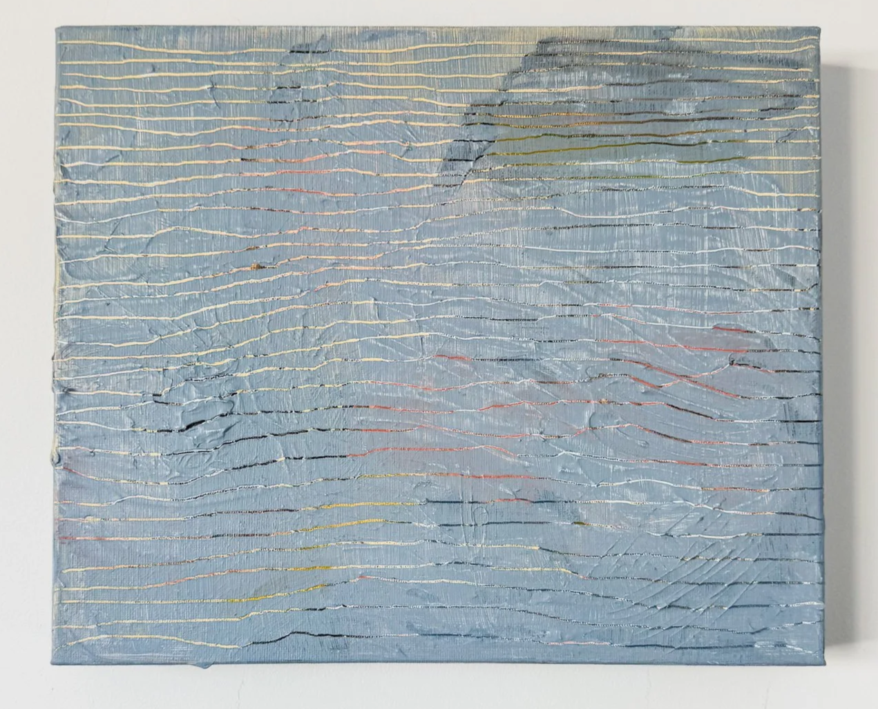 Listening, acrylic and oil stick on canvas, 30 x 25 x 4 cm, 2026