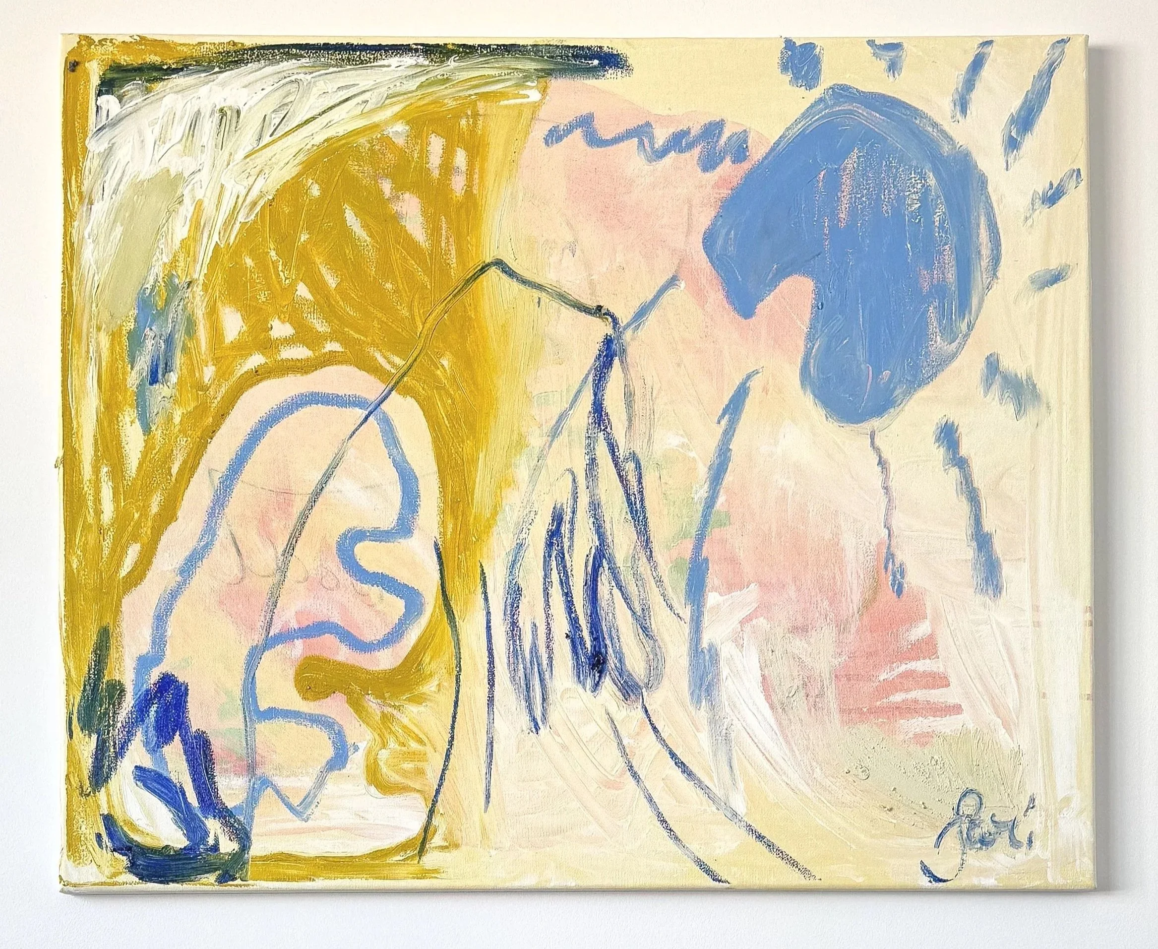 Dance with the Sun, acrylic ink, acrylic, oil pastel and oil stick on canvas, 48.3 × 58.4 cm, 2025