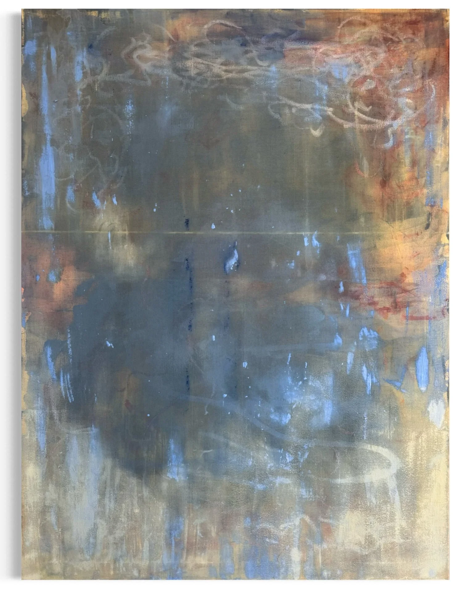 Remains, oil and acrylic on raw canvas, 120 × 90 cm, 2026