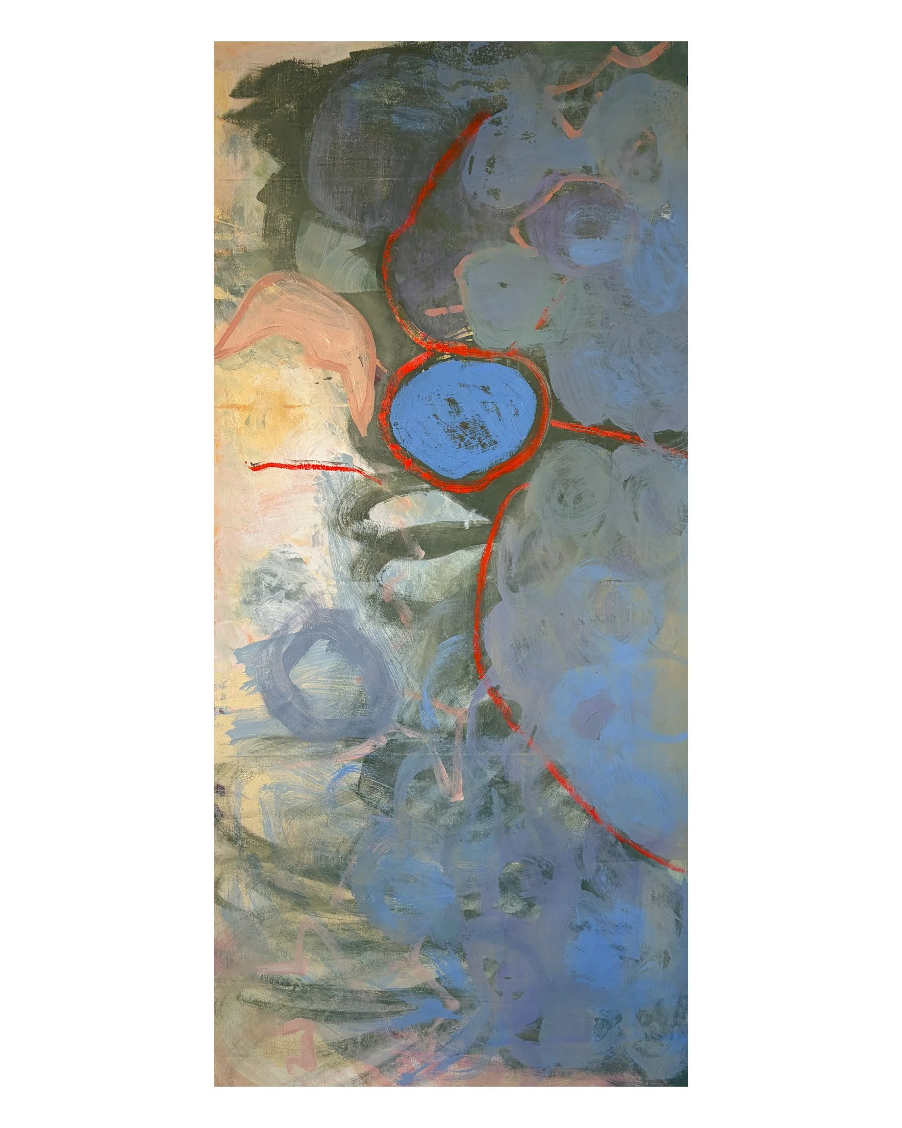 Sitting beside each other, acrylic, oil and oil stick on canvas, 140 x 67 cm, 2026