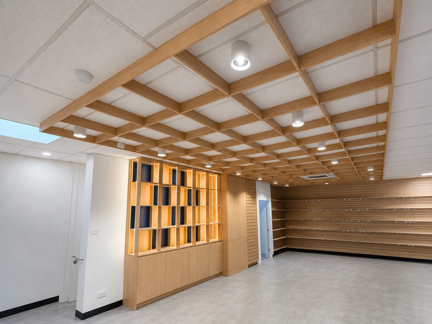 Feature lighting and illuminated joinery installed for a commercial fit-out in Sydney