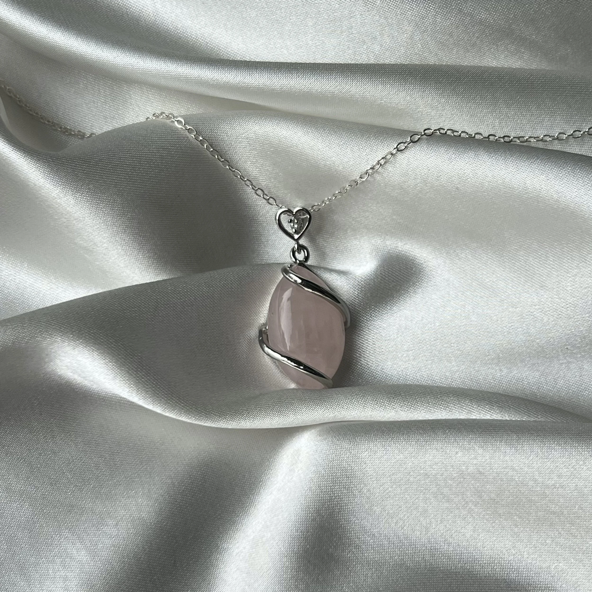 Rose Quartz Necklace with Brass Rhinestone Heart