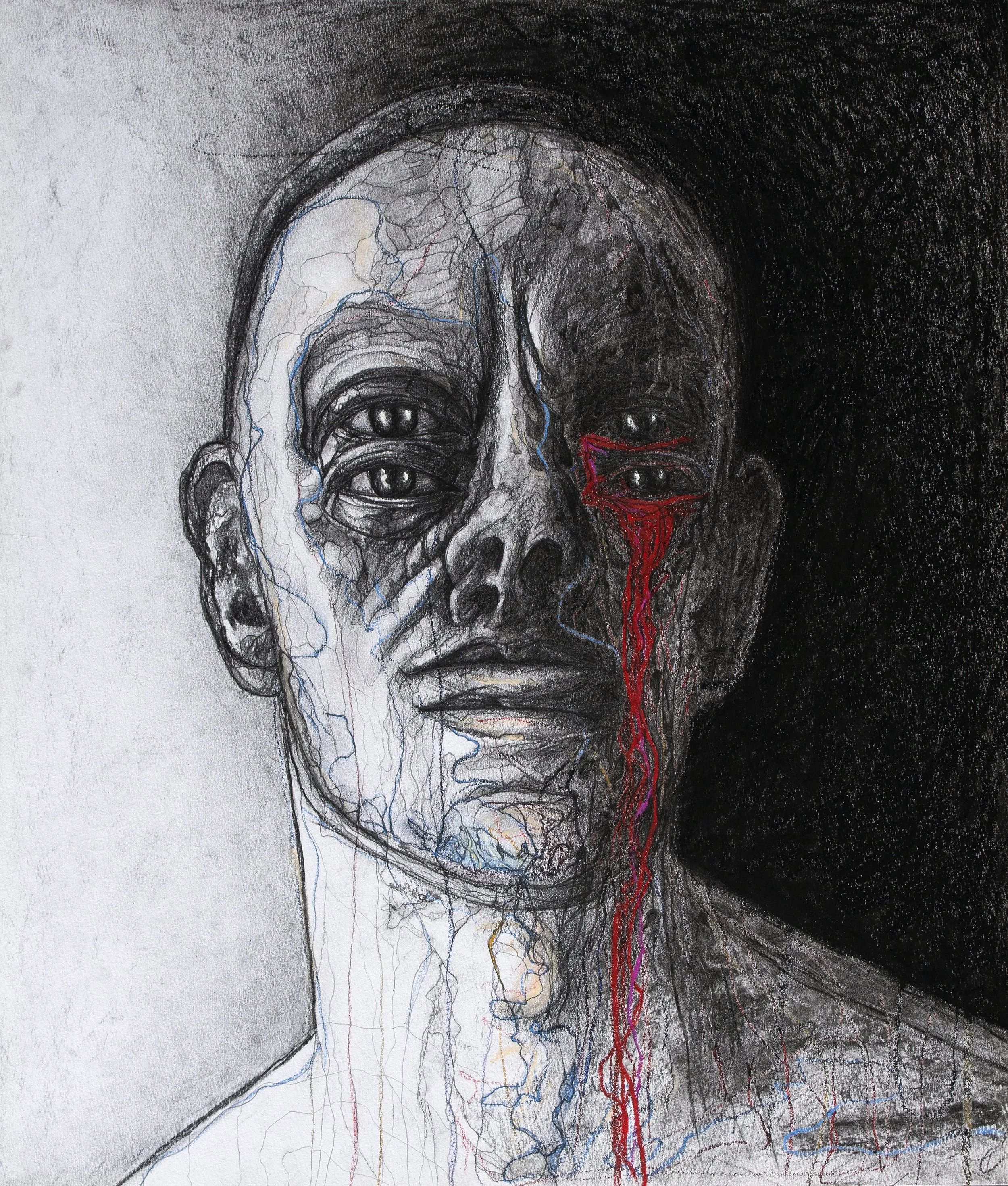 Charcoal drawing crying blood