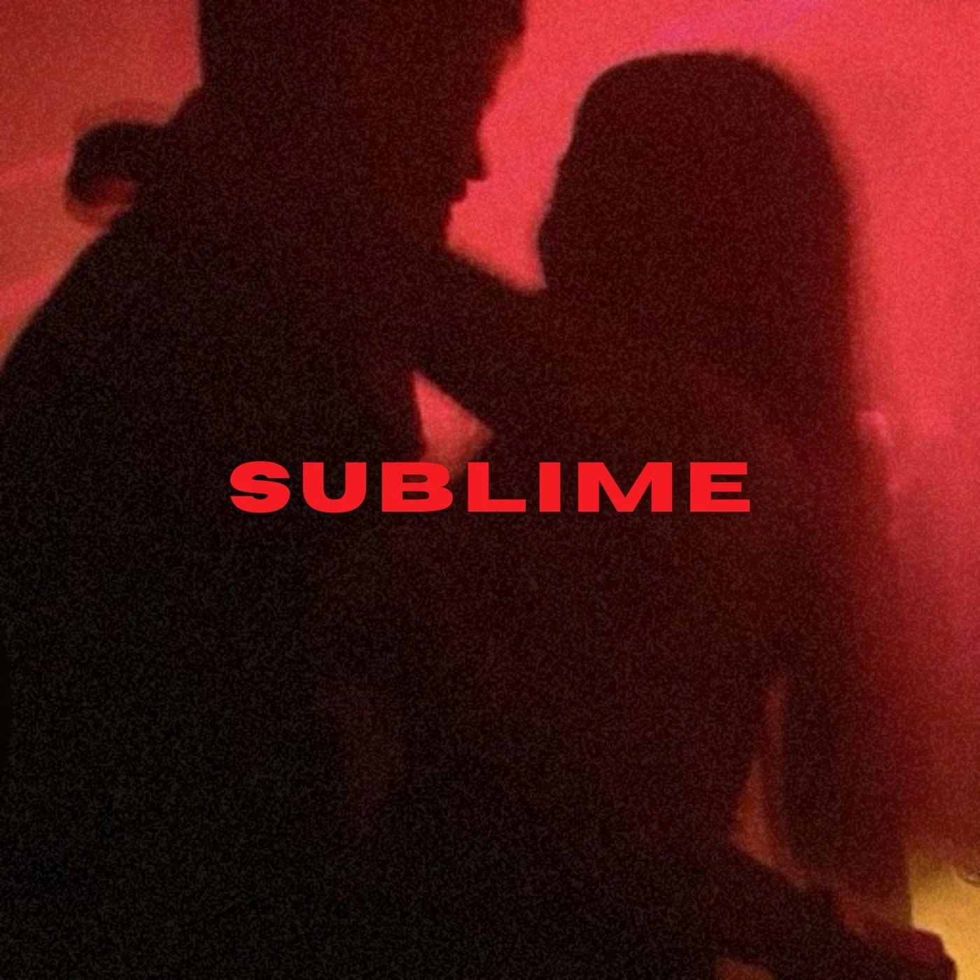 Silhouettes of a man and woman facing each other against a red background, with the word 'SUBLIME' in bold red letters across the center.