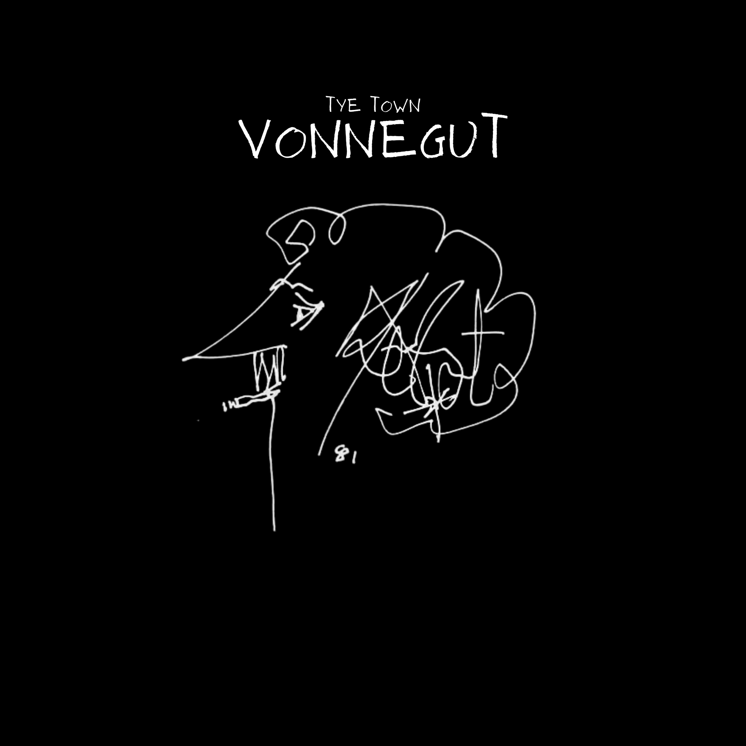 Black album cover with white line drawing of a person's face and the text 'Tye Town Vonne Gout' at the top.