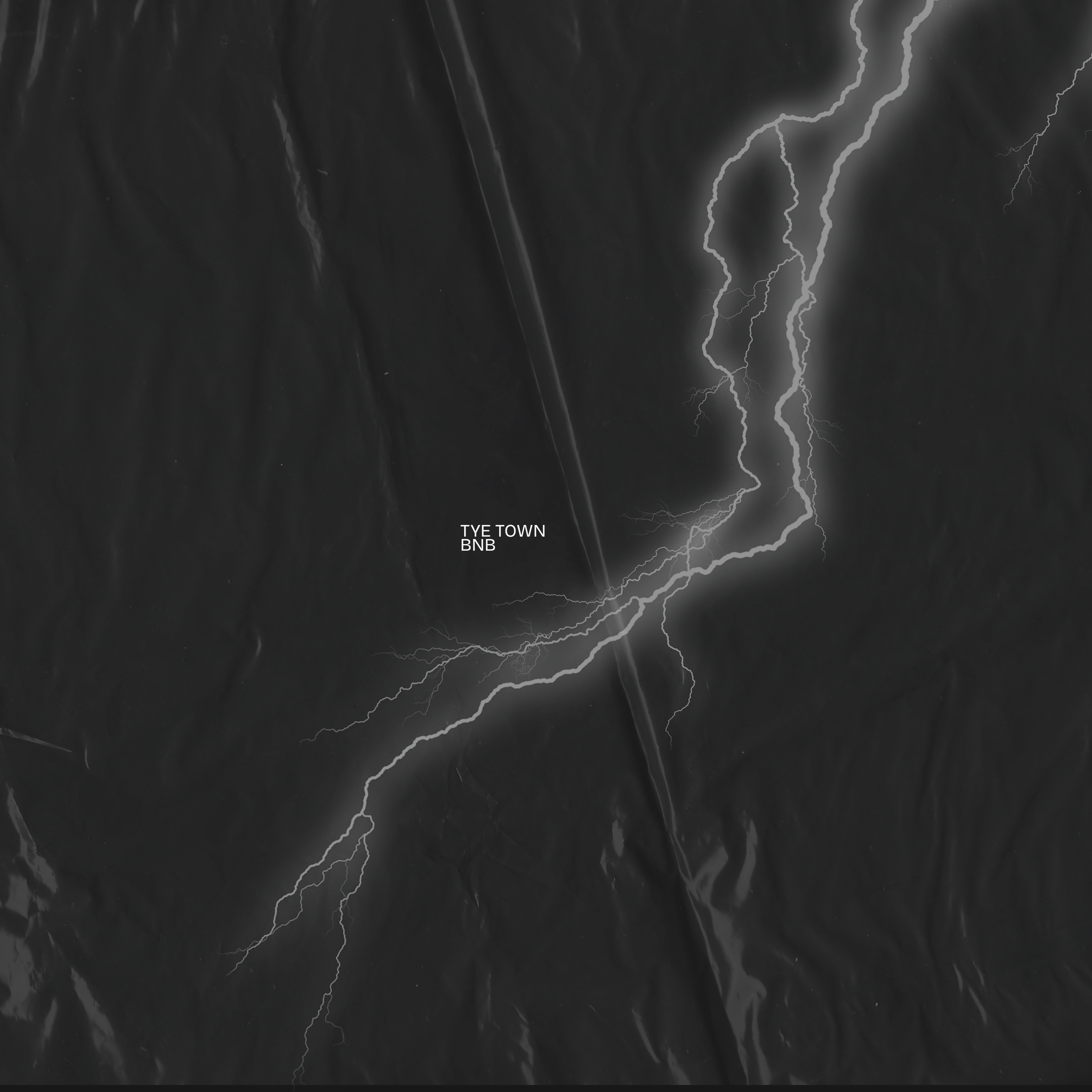 Dark background with white lightning bolts and the text 'TYE TOWN BNB' in the center.