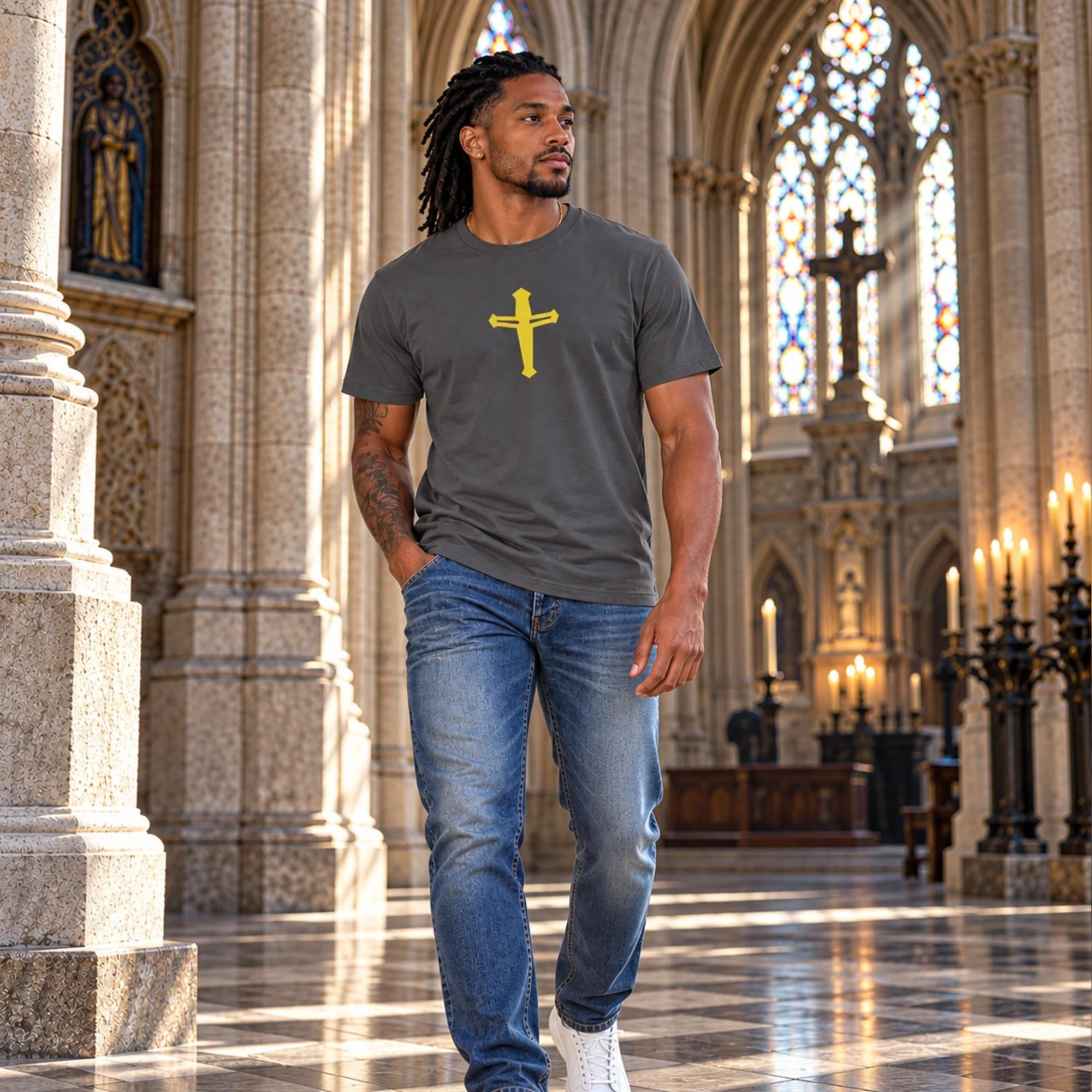 Deus Vult Club | Armour | Courage | T-Shirt | Casual Fit | Luxury Cotton | Grey
