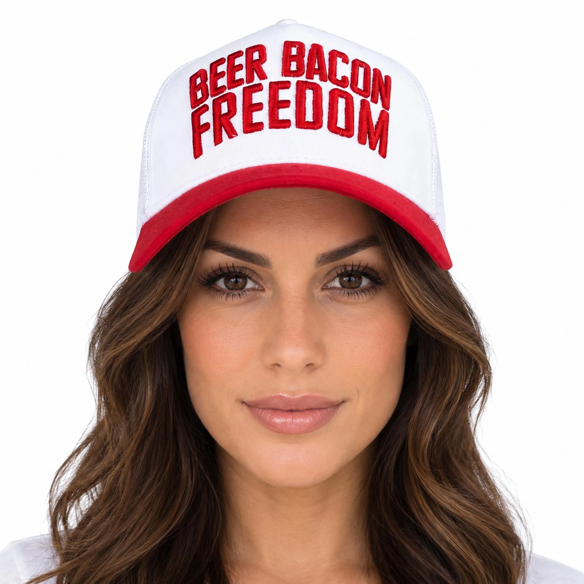 Beer Bacon Freedom | Mesh Baseball Cap | Snapback | 5 Panel | White & Red