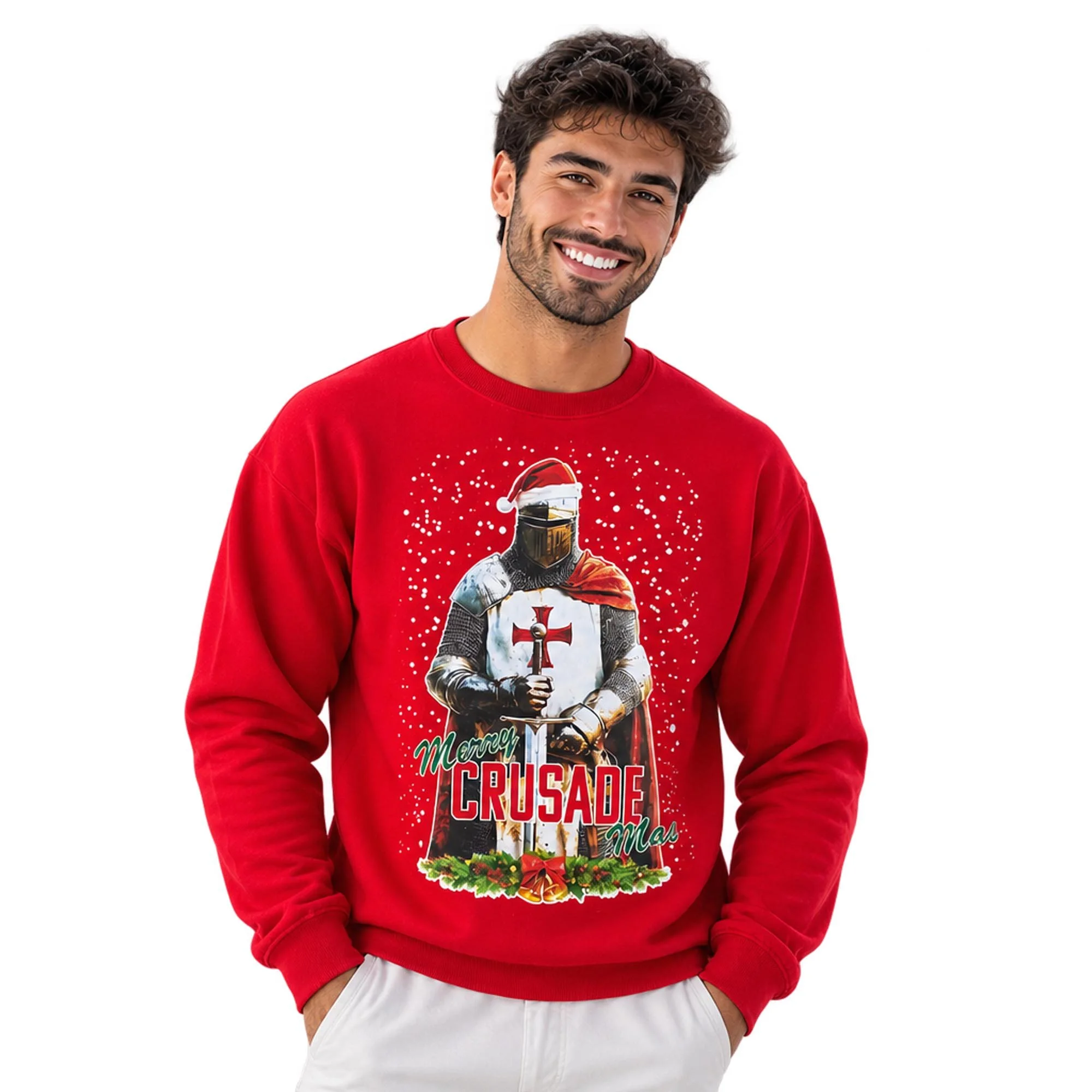 Merry Crusade Mas | Knights Templar | Christmas Jumper | Casual Fit | Red