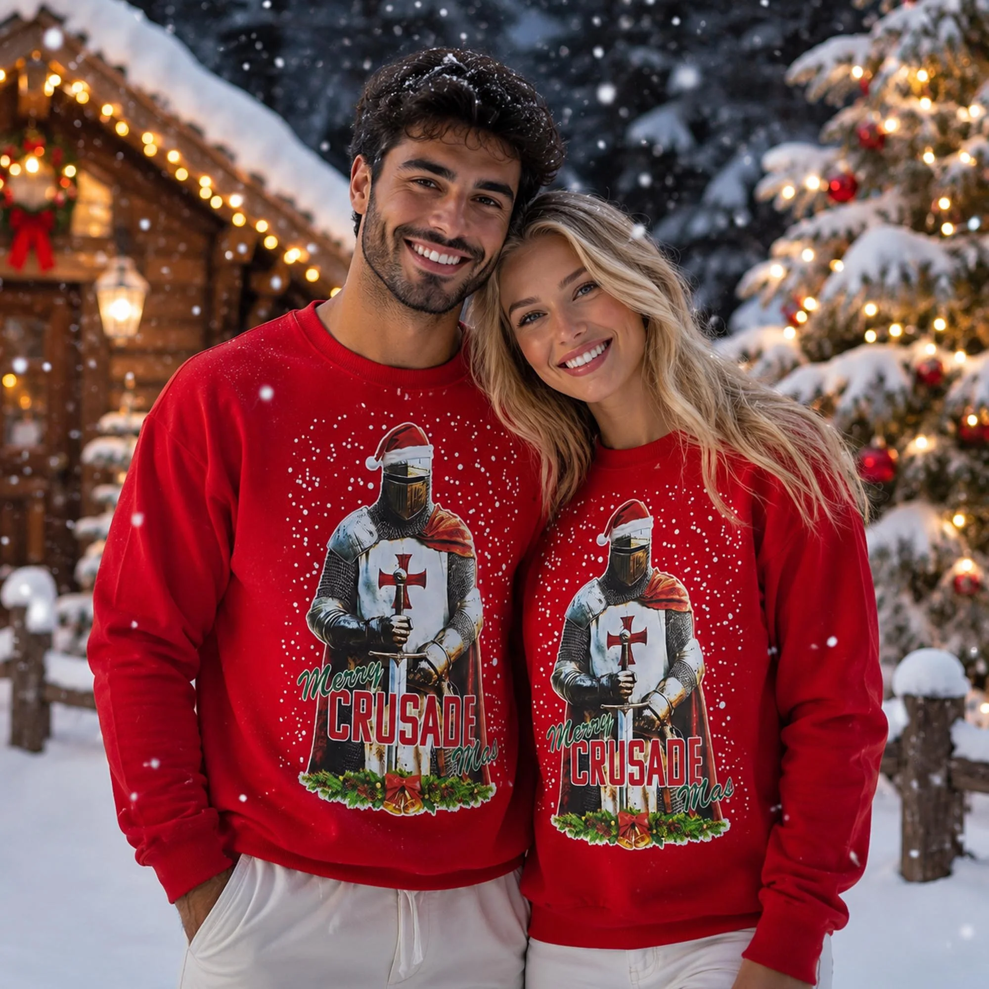 Merry Crusade Mas Knights Templar Christmas Jumper Casual Fit Red