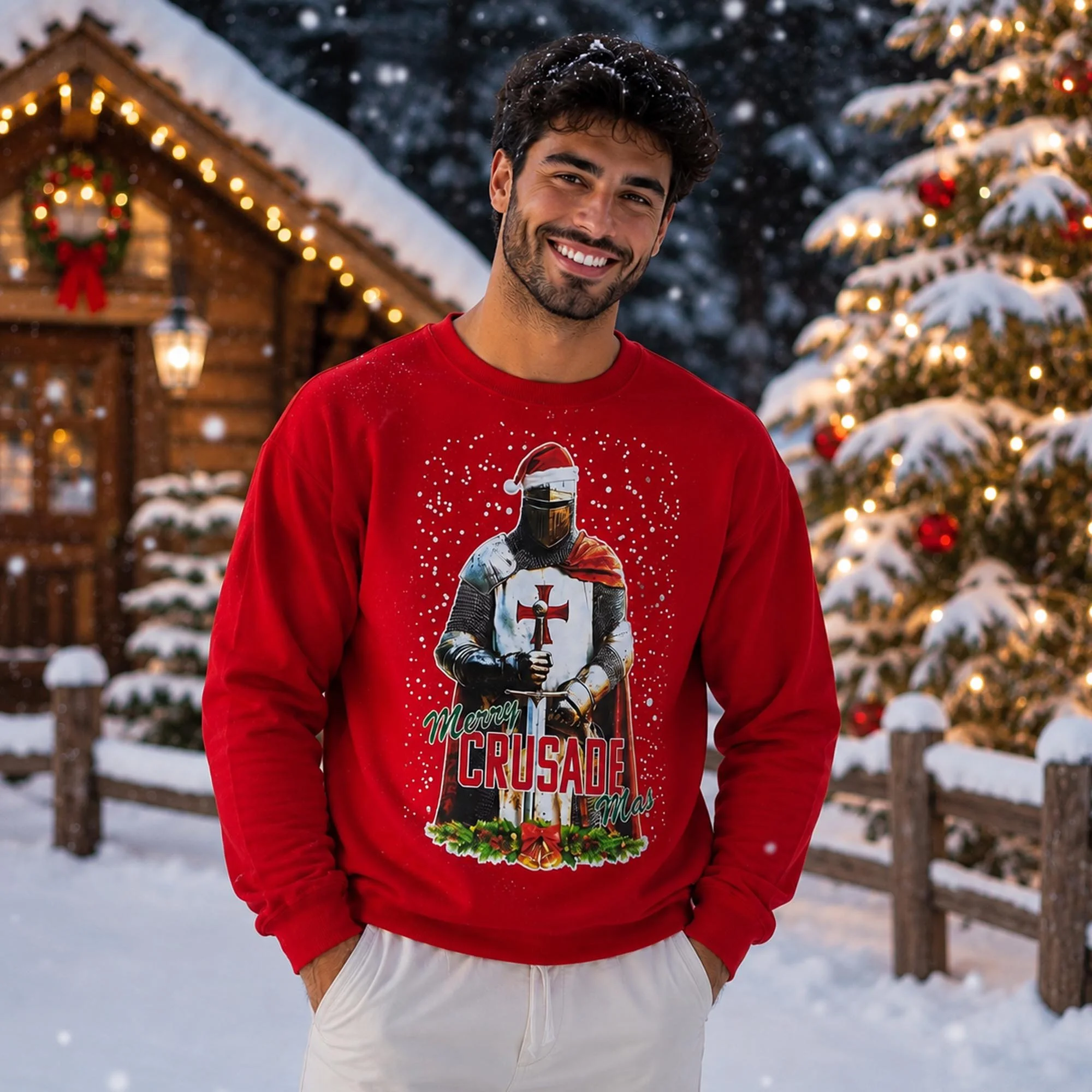 Merry Crusade Mas Knights Templar Christmas Jumper Casual Fit Red