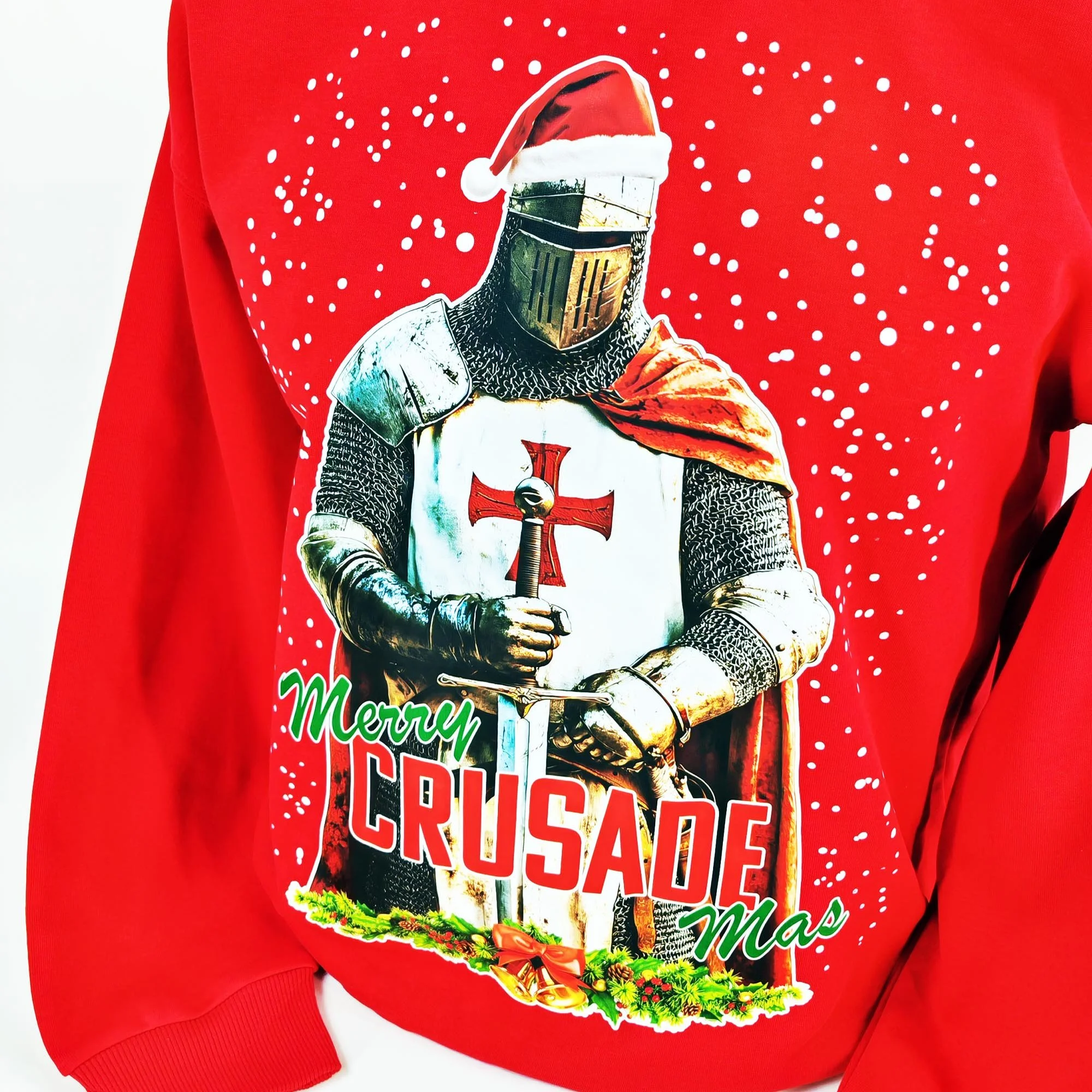 Merry Crusade Mas Knights Templar Christmas Jumper Casual Fit Red