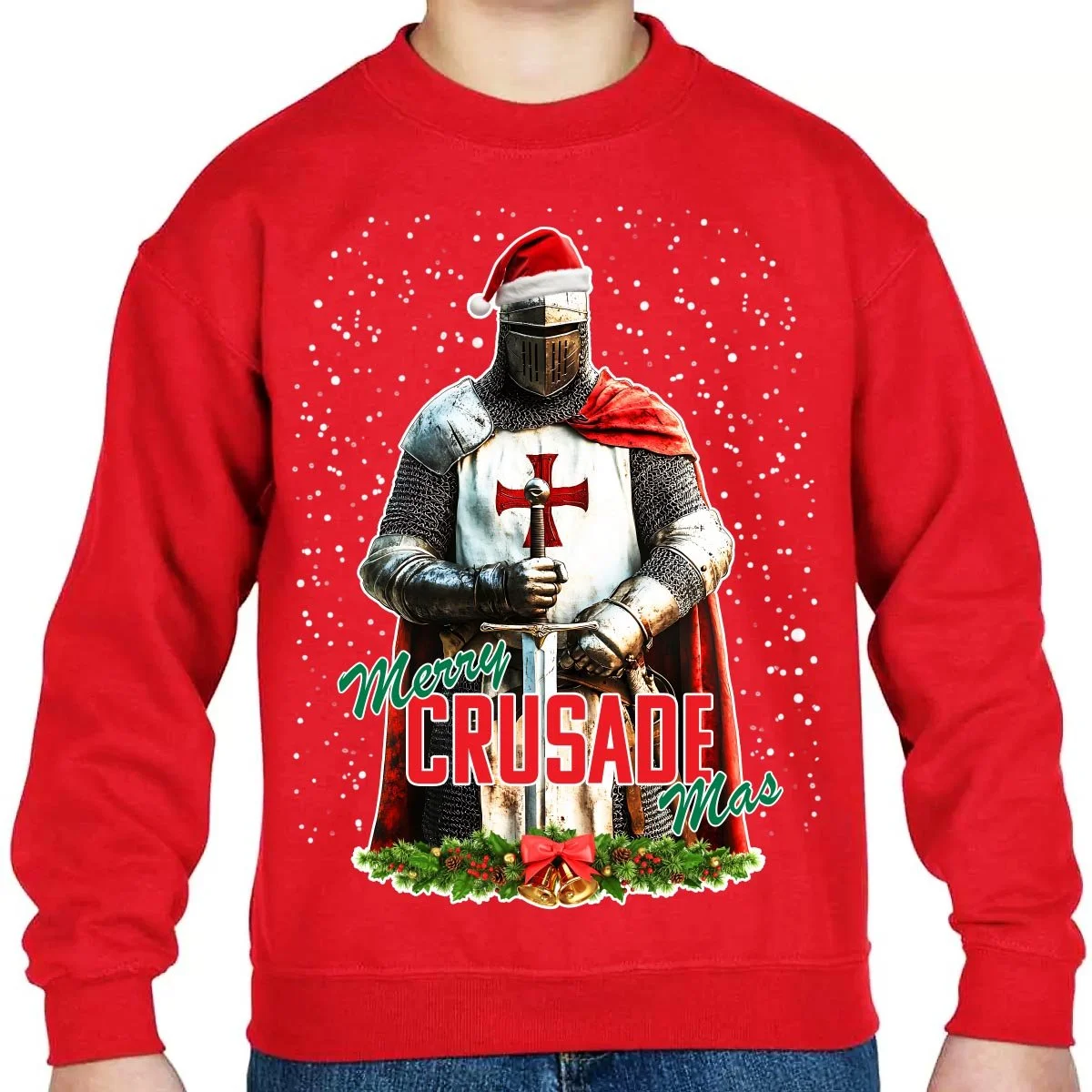 Merry Crusade Mas Knights Templar Christmas Jumper Casual Fit Red